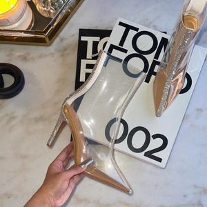 New Poster Grl Dolls Kill Clear PVC Transparent Crystal Rhinestone Heel Boots